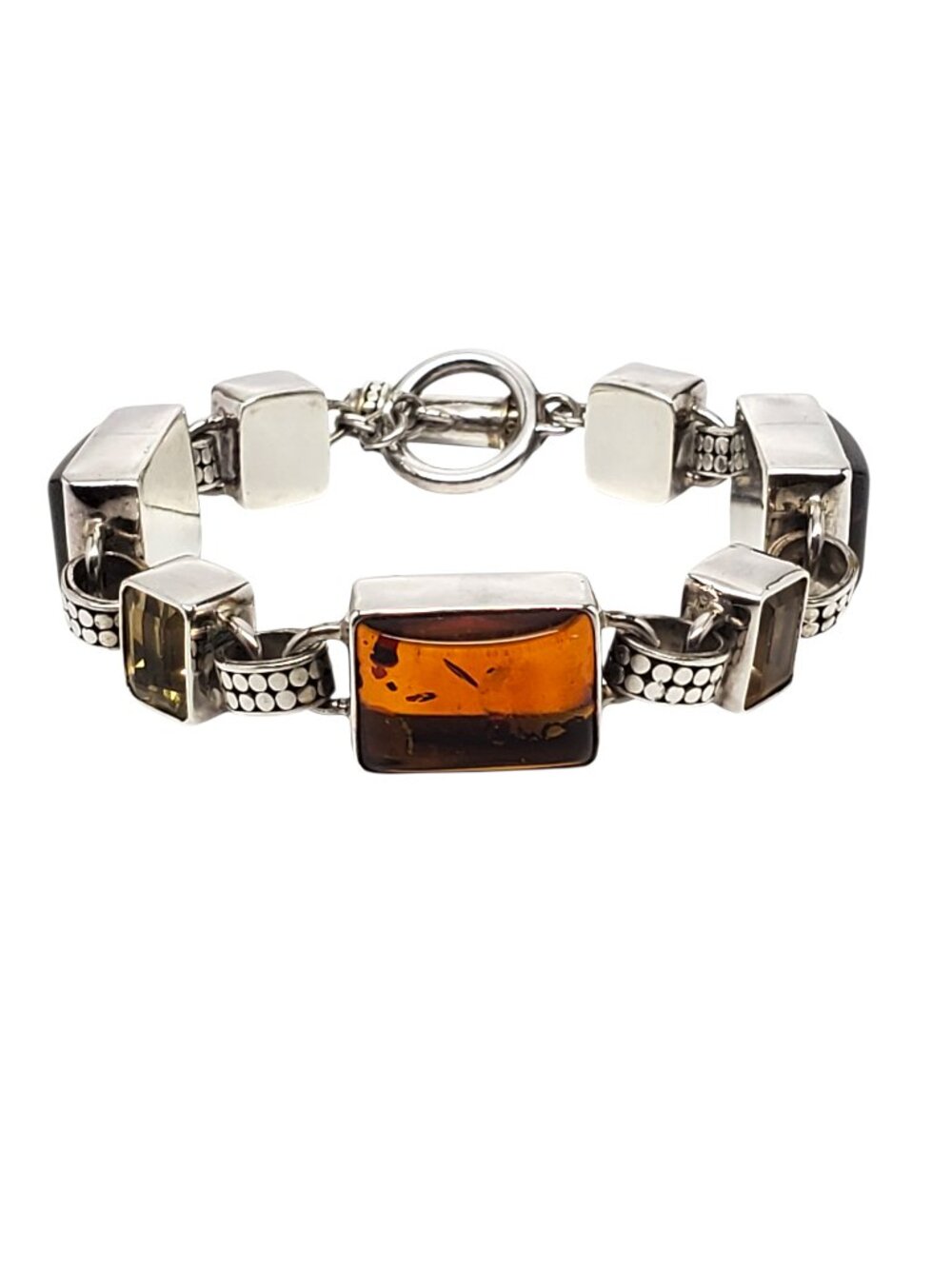 Lori Bonn Sterling Silver Amber and Citrine Chunky Toggle Bracelet #24157